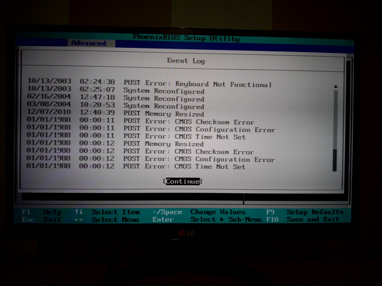 Fujitsu FMV-Biblo NE6/650R: журнал событий BIOS