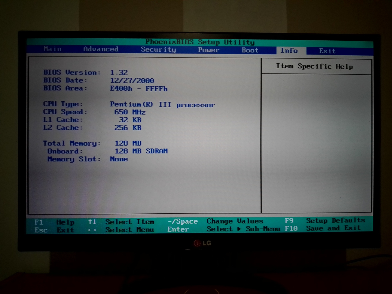 Fujitsu FMV-Biblo NE6/650R: информационный экран BIOS
