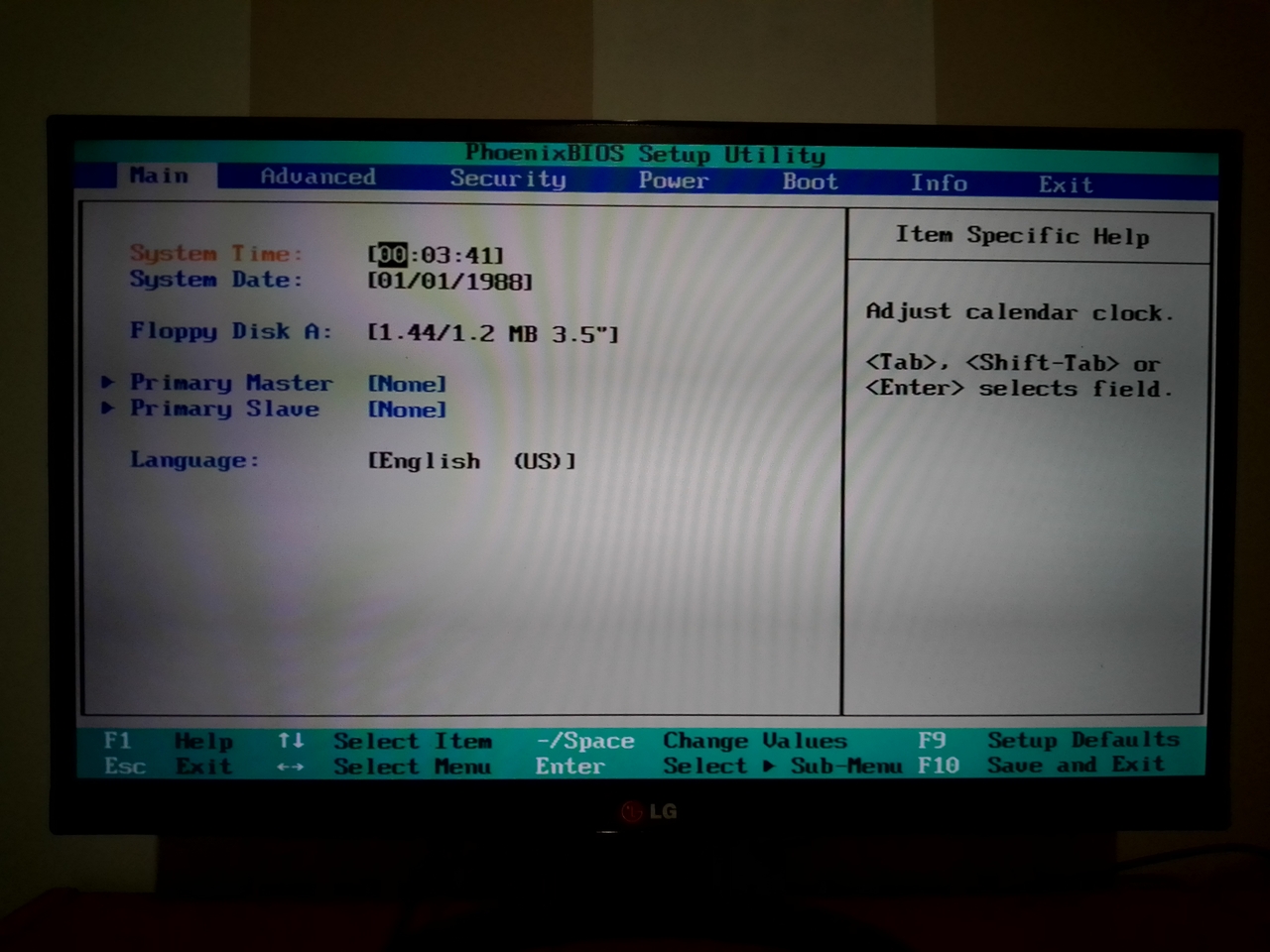 Fujitsu FMV-Biblo NE6/650R: главный экран BIOS