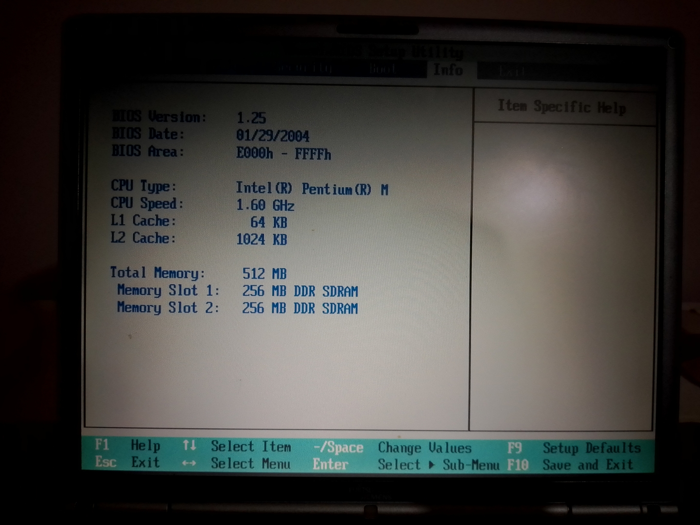 Fujitsu-Siemens LifeBook S6120: информация в BIOS