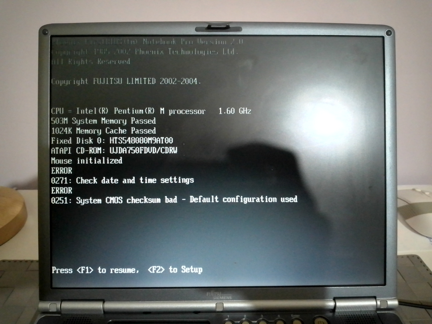Fujitsu-Siemens LifeBook S6120: ошибка памяти BIOS