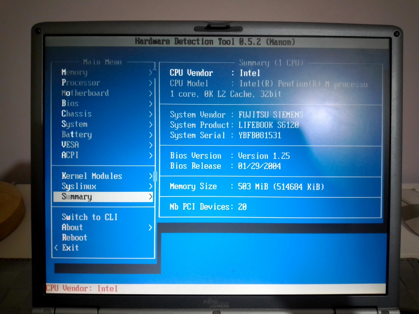 Fujitsu-Siemens LifeBook S6120: резюме Hardware Detection Tool