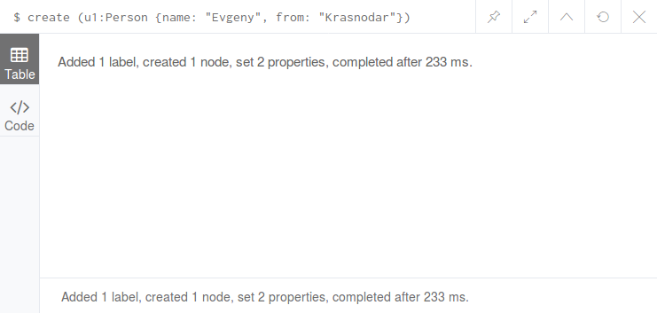 Neo4j Browser: create result