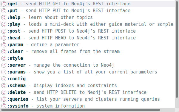 Neo4j Browser: list of commands