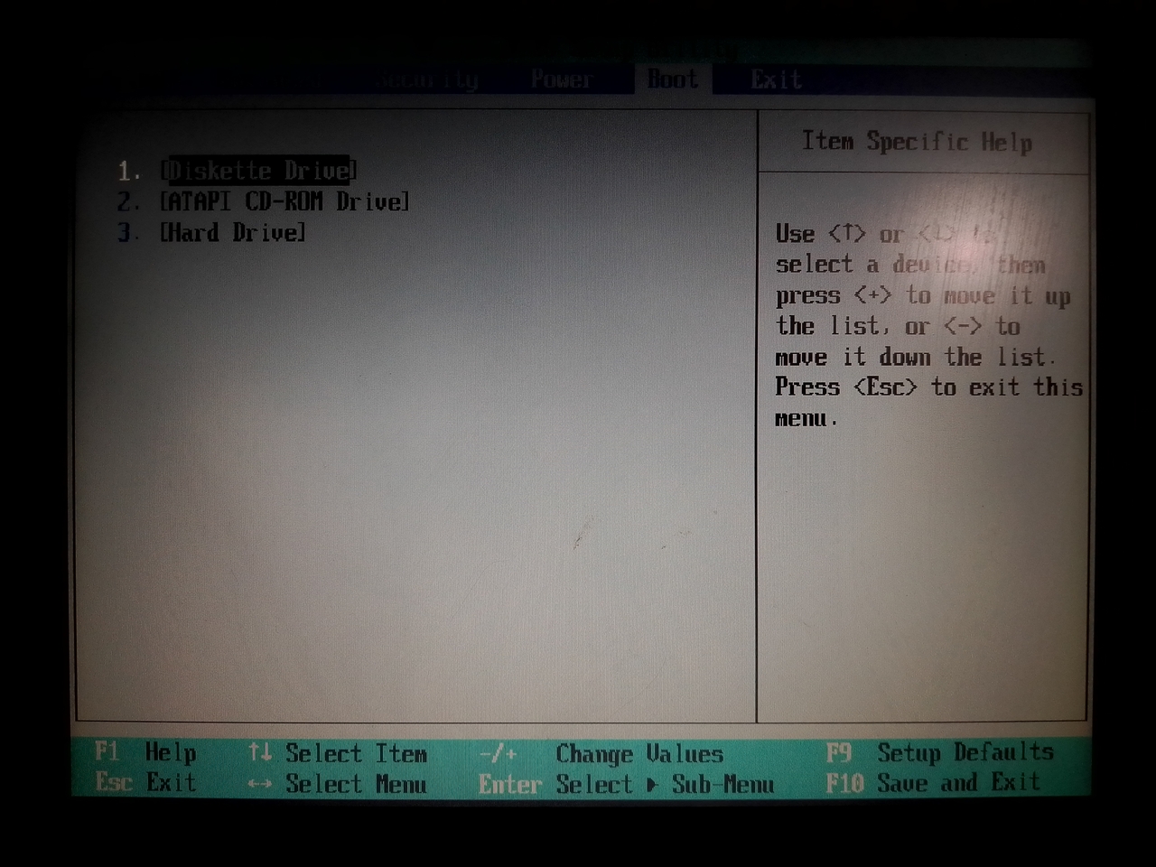 Compaq Presario 1250: BIOS, порядок загрузки