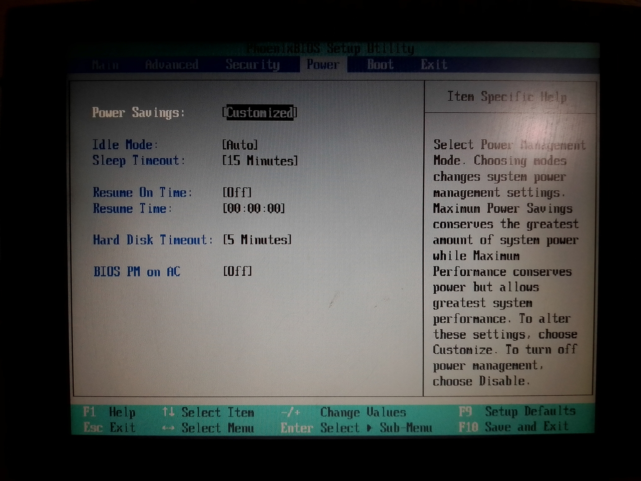 Compaq Presario 1250: BIOS, настройки питания