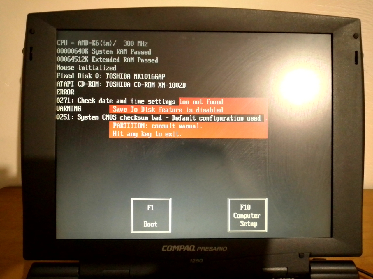 Compaq Presario 1250: ошибки